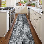 Washable Area Rugs 2'x8' Non-Slip Modern Abstract Soft for Living Room Entryway Bedroom Nursery, Print Pattern, Black Gray