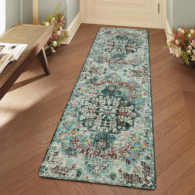 Lahome Bohemian Floral 2x6 Washable Hallway Runner Rug, Non Slip Kitchen Laundry Hallway Rug Runner, Pet Friendly Bathroom Indoor Carpet Runners for RV Camper Entrance Bedroom