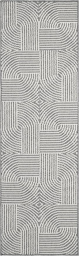 Nourison Home Textured Home Charcoal Ivory 2'3" x 7'6" Area Rug - Easy Clean, Non Shedding, Bed Room, Living Room, Dining Room, Kitchen (8' Runner)