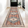 KOZYFLY Runners for Hallways 2.6x12 Ft Extra Long Washable Kitchen Boho Runner Rug for Entryway Indoor Rust/Orange/Blue Printed Faux Wool Stair Runner Floor Carpet Runner for Stair Kitchen Hall