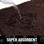 Smiry Dog Door Mat for Muddy Paws, Absorbent Dirt Trapper Non Slip Quick Dry Washable Chenille Mat for Mud Dogs, Entry Rug for Indoor and Outdoor (59x35 Inches, Brown and White)