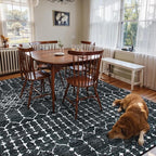 Lahome Moroccan Black Area Rugs 6x9 Living Room - Non-Slip Backing Ultra-Thin Large Throw Stain Resistant Dining Room Rugs for Under Table, Geometric Print Modren Soft Carpet for Bedroom Office