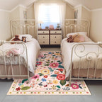 Floral 5x7 Area Rug Machine Washable Soft Print Boho Carpet Non Slip Doormat Low Pile Flower Area Rugs for Living Room Bedroom Nursery Kitchen Dining Room Indoor-Pink