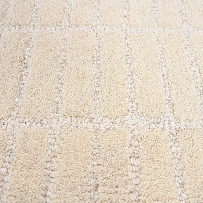 Hand-Tufted 100% Wool Area Rug – Unique Modern Geometric Grid Pattern, Soft Plush Textured Carpet for Living Room, Bedroom, Dining Room & Entryway (Beige, 2.6' x 8')