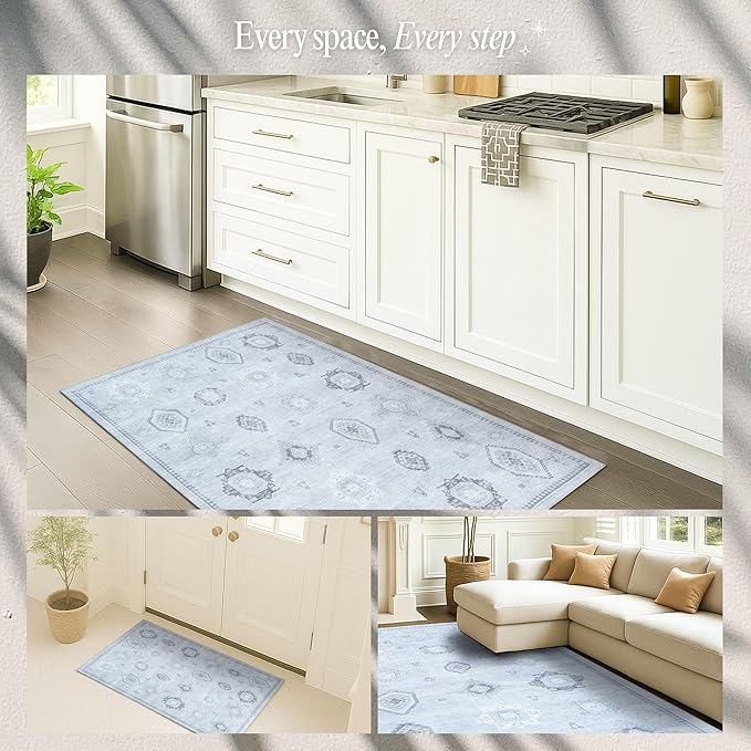 Fame Rugs Turkish Rug. Washable Vintage Oriental Antique Inspired Traditional Doormat Small Modern Area Rugs Luxury Entryway Entry Bedroom Bathroom Kitchen (394GG, 4'9 x 6'9)
