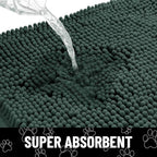 Smiry Dog Door Mat for Muddy Paws, Absorbent Dirt Trapper Non Slip Quick Dry Washable Chenille Mat for Mud Dogs, Entry Rug for Indoor and Outdoor (47x32 Inches, Green and White)