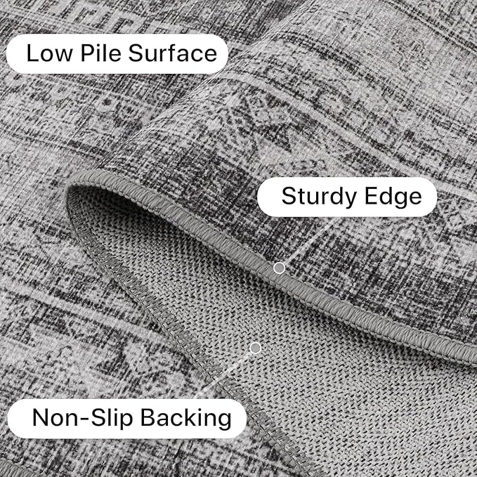 GENIMO Runner Rug 2x10 Non Slip Machine Washable Hallway Runner Rug, Low Pile Lightweight Rugs for Entryway, Hallway, Kitchen and Corridor, Vintage Grey