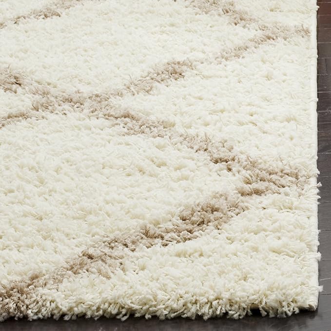 SAFAVIEH Dallas Shag Collection Area Rug - 5'1" x 7'6", Ivory & Beige, Trellis Design, Non-Shedding & Easy Care, 1.5-inch Thick Ideal for High Traffic Areas in Living Room, Bedroom (SGD257B)