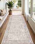 LUMI Runner Rug 3x7, Washable Non-Slip Hallway Throw Rugs, Long Soft Thin Vintage Oriental Kitchen Mats, Low-Pile Indoor Kitchen Entryway Area Rug, Beige