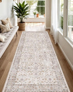 LUMI Runner Rug 3x8, Washable Non-Slip Hallway Throw Rugs, Long Soft Thin Vintage Oriental Kitchen Mats, Low-Pile Indoor Kitchen Entryway Area Rug, Beige