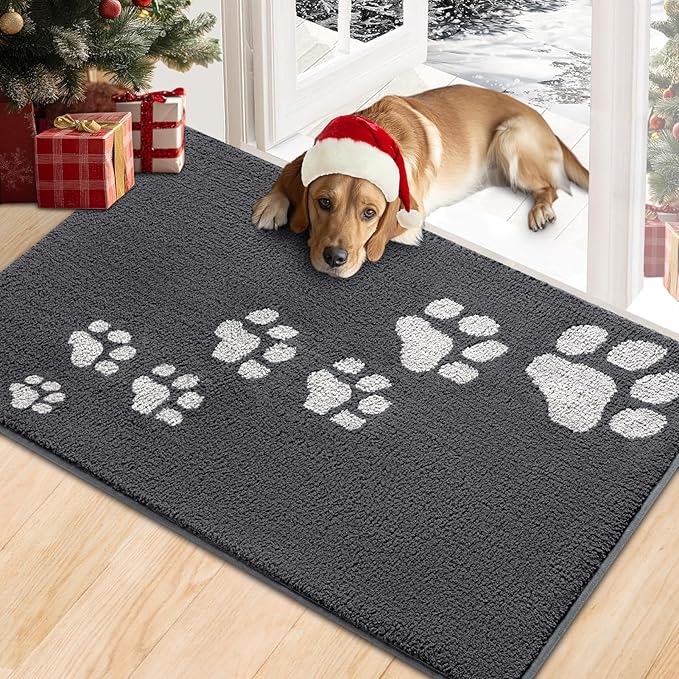 Timo Indoor Door Mat, 24"x36" Super Absorbent Dog Mats for Muddy Paws, Low-Profile Washable Entryway Rug, Rubber Backing Non Slip Front Door Mats, Resist Dirt Inside Entrance Doormat for Shoes, Grey