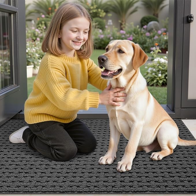 LUMI Washable Door Mat Indoor Entrance 36x60, Dirt Trapper Front Door Mats with Absorbent Interior and Non-Slip Rubber Backing, Entryway Doormat, Grey