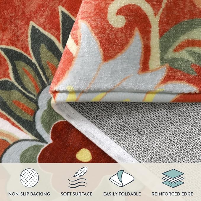 Lahome Floral 2x6 Washable Hallway Runner, Vintage Soft Non-Slip Carpet for Entryway Laundry Living RoomKitchen Runner Rug