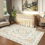GarveeHome 8x10 Beige Floral Rugs for Living Room Washable Rugs Non Slip Stain Resistant Bedroom Floral Rug Low Pile Soft Dining Room Throw Carpet Beige Bow Large Carpet for Home Office Decor, 8x10