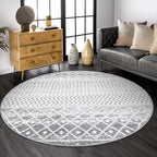 Grey Round Rug for Living Room, 5ft Soft Non-Slip Circle Large Area Rug, Modern Geometric Washable Dining Room Mat Throw Rug for Dorm Bedroom Nursery Entryway