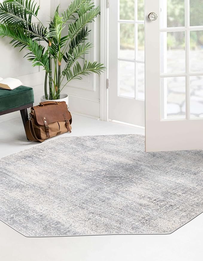 Unique Loom Finsbury Collection Area Rug - Sarah (7' 10" Octagon, Gray/ Ivory)