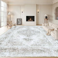 Area Rug 9x12 Living Room Rug, Machine Washable Vintage Distressed Medallion Rug Non-Slip Soft Low Pile Large Indoor Rugs for Bedroom Kitchen Dining Room Office(Taupe,9'x12')