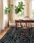 Wonnitar Moroccan 8x10 Area Rugs for Living Room, Washable Large Black Rug for Bedroom, Non-Slip Soft Thin Stain Resistant Boho Tribal Floor Carpet for Dining Guest Room Office (Black,8'x10')