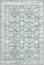 Vintage Floral 3x5 Rug, Sage Green White Entryway Rug Small Area Rug Washable Non-Slip Throw Rug, Thin Printed Faux Wool Low-Pile Kitchen Rugs Super Soft Capet for Entrance Bedroom Office