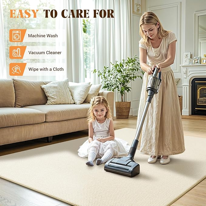 Shilucheng Wool Rug 4.7x7 Non-Slip, Blend 80% Wool and 20% Cotton Rugs for Living Room, Bedroom, Dinning Room, Soft Durable Cotton Backing Modern Area Rug (Beige)