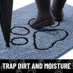 Smiry Dog Door Mat for Muddy Paws, Absorbent Dirt Trapper Non Slip Quick Dry Washable Chenille Mat for Mud Dogs, Entry Rug for Indoor and Outdoor (40x32 Inches, Airy Blue and Black)