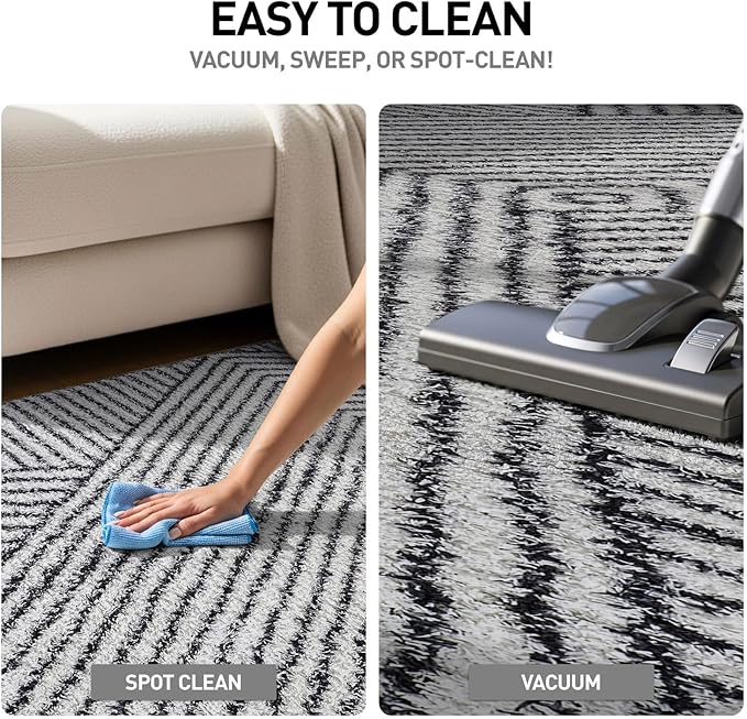Rugshop Geometric Diamond Stripe Shag Area Rug White 7' 10" x 10' Perfect for Large Living Rooms, Dining Areas, or Master Bedrooms