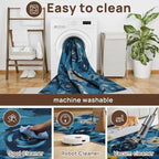 5x7 Camellia Floral Rugs, Modern Washable Flower Pattern Area Rug for Bedroom, Soft Large Non-Slip Kitchen Carpet Floor Door Mat for Living Room Dining Room Office - Navy Blue