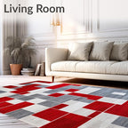 Flatwoven High Traffic Area Rug 4x6, Waterproof Patio with Anthracite Accents, Non Slip, Stain Resistant, Washable Area Rugs for Living Room, Bedroom (Red, 4x6)