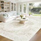 9x12 Area Rugs Washable Rugs for Living Room, Large Vintage Boho Rug Non-Slip Soft Floral Distressed Rug Low Pile Stain Resistant Carpet for Bedroom Nursery Office Dining Room Farmhouse(Beige, 9'x12')
