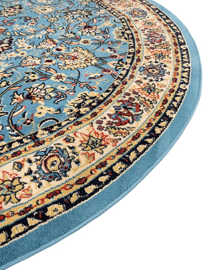 Unique Loom Sialk Hill Collection Area Rug - Washington (7' 10" Round Light Blue/Navy Blue)