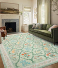 YIHOUSE Green Floral Print Rugs, Moroccan Trellis 9x12 Washable Large Rug, Modern Pastel Non Slip Ultra-Thin Area Rug for Classroom, Nursery Playroom,Dorm,Bedroom,Living Room, Green Multi