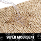 Smiry Dog Door Mat for Muddy Paws, Absorbent Dirt Trapper Non Slip Quick Dry Washable Chenille Mat for Mud Dogs, Entry Rug for Indoor and Outdoor (59x24 Inches, Beige and White)