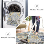 Lahome Moroccan Trellis Washable Area Rugs 5x7, 5x7 Area Rugs for Living Room Bedroom, Indoor Non-Slip Large Oriental Accent Throw Carpet for Kitchen Entryway Bathroom Office, Yellow/Aqua