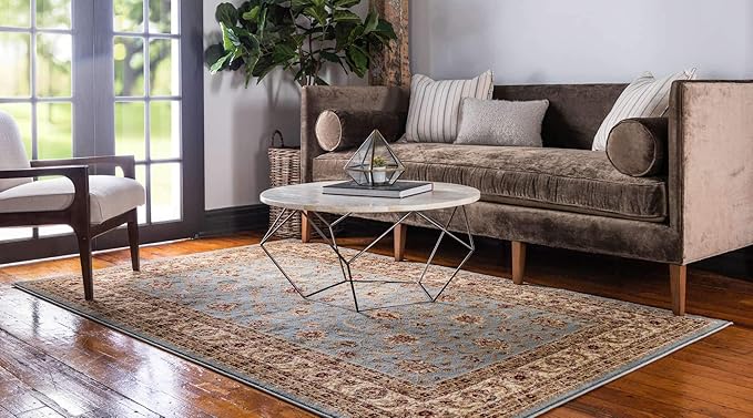 Unique Loom Voyage Collection Traditional Oriental Classic Intricate Design Area Rug (7' 0 x 10' 0 Rectangular, Light Blue/Gold)