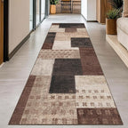 Modern Geometric Patchwork Indoor Runner Rug for Living Room, Chocolate 2.7'x 10' Rug Rockwood Collection Hardwood Floors Decor for Bedroom, Brown Throw Carpet for Office Entryway Dining Room