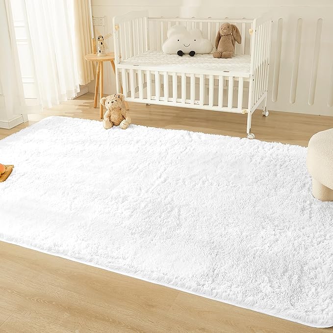 Andency White Soft Area Rugs for Living Room Bedroom, 3x5 Non-Slip Fluffy Shag Carpet, Indoor Floor Fuzzy Shaggy Living Room Plush Rug for Kids Dorm Nursery Home Decor Aesthetic
