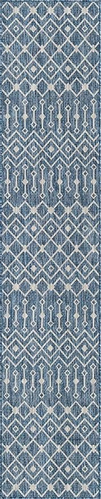 Unique Loom Outdoor Trellis Collection Area Rug - Tribal Trellis (2' x 10' Runner, Blue/ Ivory)