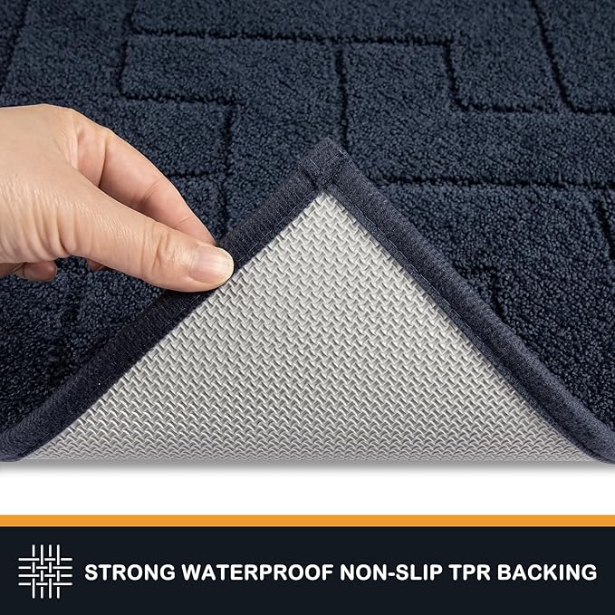 PURRUGS Dirt Trapping Door Mat 34" x 59", Non-Slip Machine Washable Entry Rug, Shoe Scraper, Dog Doormat, Super Absorbent Welcome Mat for Front & Back Door, Muddy Wet Shoes & Paws, Navy Blue