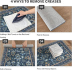 Boho Entryway Rug 2x3 Washable, Navy Floral Kitchen Rug, Super Thin Faux Wool Small Area Rug, Non-Slip Soft Carpet for Foyer, Bedroom, Office