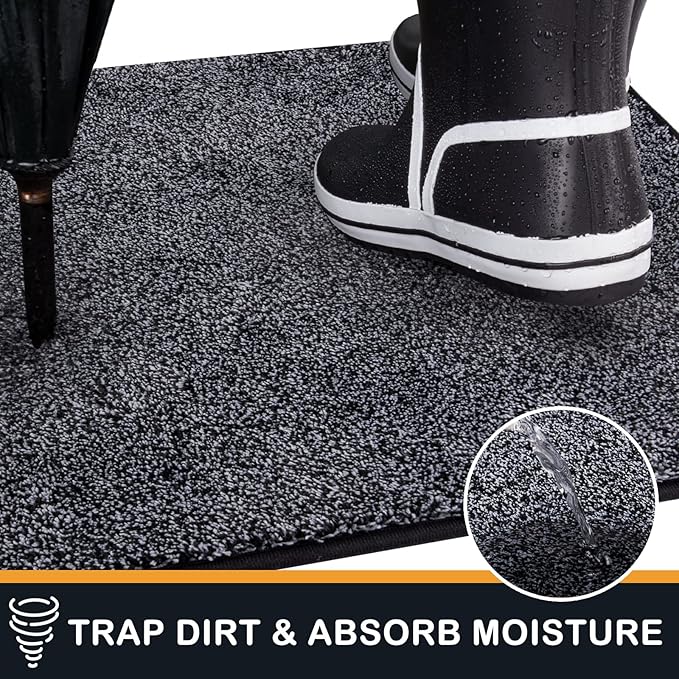 PURRUGS Dirt Trapping Door Mat 20" x 31.5", Non-Slip Machine Washable Entry Rug, Shoe Scraper, Dog Doormat, Super Absorbent Welcome Mat for Front & Back Door, Muddy Shoes & Paws, Bluish Grey-Black