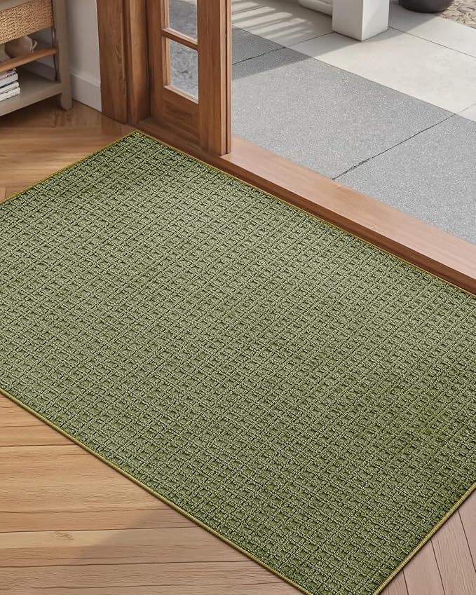 Color&Geometry Front Door Mat Indoor Non Slip Rubber Backing, 24"x36" Ultra Thin Entryway Doormat, Soft Absorbent Inside Doormat Washable Easy Clean Rugs for Entryway, Green (Rolled-up NO Creases)
