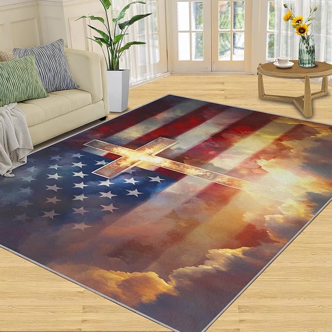 6x8 American Flag Classroom Rugs - Stars Stripes Playroom Rug, Independence Day Carpet Area Rug for Girls Bedroom Kids Room Basement Office Classroom