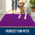 OLANLY Dog Door Mat for Muddy Paws 48x30, Absorbs Moisture and Dirt, Absorbent Non-Slip Washable Doormat, Quick Dry Chenille Mud Mat for Dogs, Entry Indoor Entryway Carpet for Inside Floor, Purple