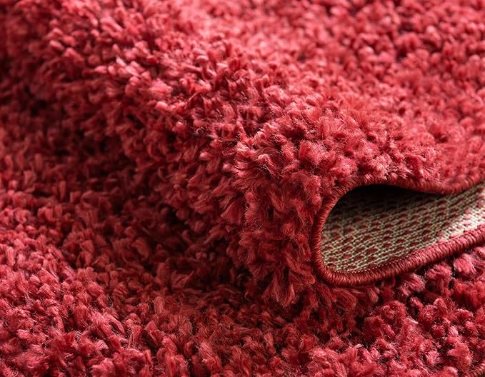 Unique Loom Davos Shag Collection Area Rug - Solid (5' 3" x 8' Oval, Poppy)