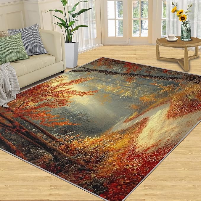 2x3 Autumn Forest Rugs for Entryway - Natural Landscape Small Area Rugs, Forest Path Laundry Room Carpet Non Slip Accent Throw Rug for Bathroom Kitchen Sink Front Door