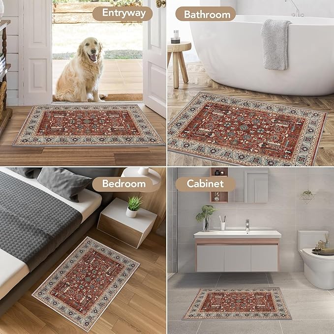 Washable Indoor Doormat 24" x 36" Non-Slip Entry Rug Welcome Mat Dirt Trapper Red
