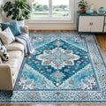 Tangsoo Blue 3x5 Washable Rug, Vintage Indoor Area Rugs, Boho Non Slip Accent Rug Carpet, Soft Low Pile Rugs for Living Room Dorm Bedroom Bedside Entryway Bathroom Home Decor