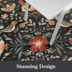 Moynesa Floral Bird Round Rug 6ft Washable Circle Rug Non Slip,Modern Transitional Black Area Rugs for Bedroom Reading Coner,Farmhouse Living Dining Room Aesthetic Carpet Folk Art Home Decor