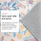 Boho Entryway Rug 2x3 Washable, Blush Pink Floral Kitchen Rug, Super Thin Faux Wool Small Area Rug, Non-Slip Soft Carpet for Girls Room, Bedroom, Office