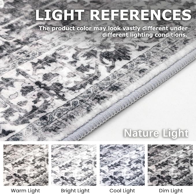 KOZYFLY Long Runners for Hallways 3x10 Ft Washable Kitchen Runner Rug Boho Runner Rug for Entryway Indoor Printed Faux Wool Stair Runner Floor Carpet for Stair Kitchen Hall, Grey